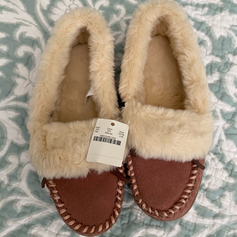 JCrew Lodge Moccasins dusty rose slippers